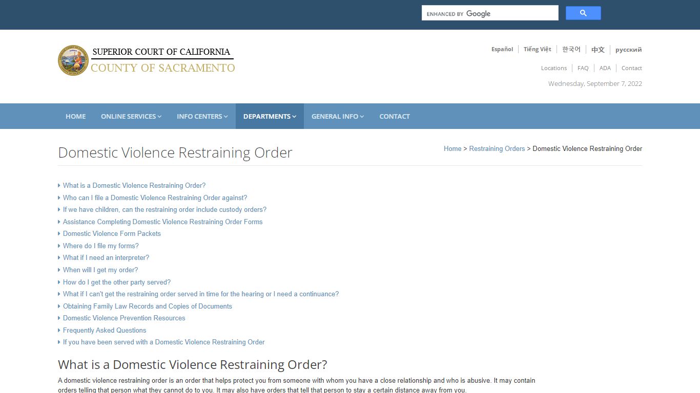 Domestic Violence Restraining Order - California