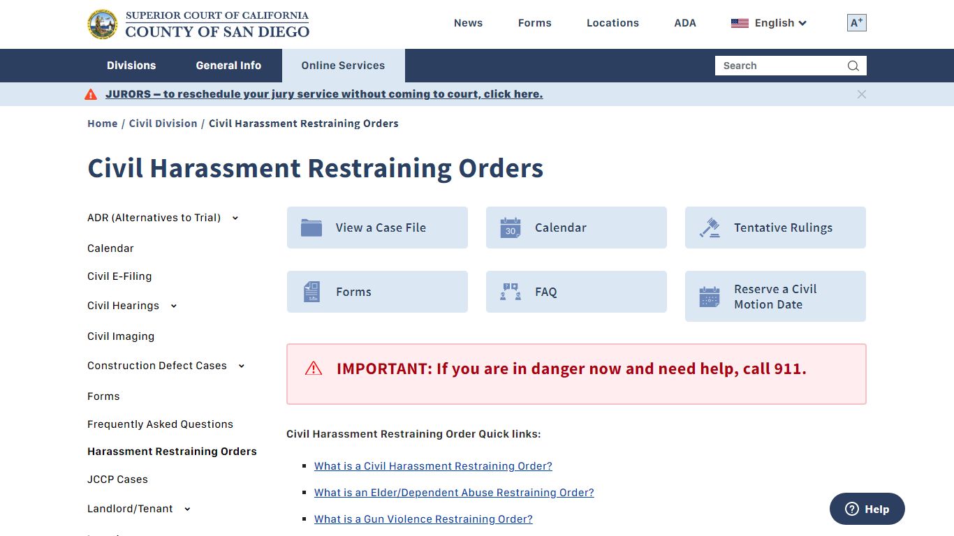 Civil Harassment Restraining Orders | Superior Court of California ...
